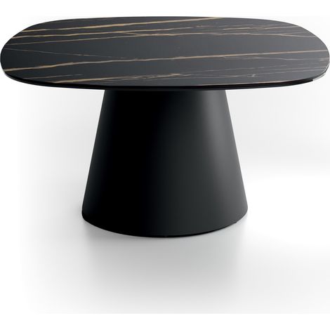 Tavolino da Salotto Pillar Big 90x90 cm con Top in Ceramica su Vetro Effetto Marmo Nero Portoro e Struttura in Metallo Nero (1/2)
