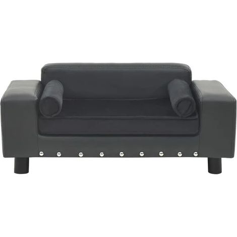 Canapé en forme de chien, gris foncé, 81x43x31 cm, peluche et simili cuir.