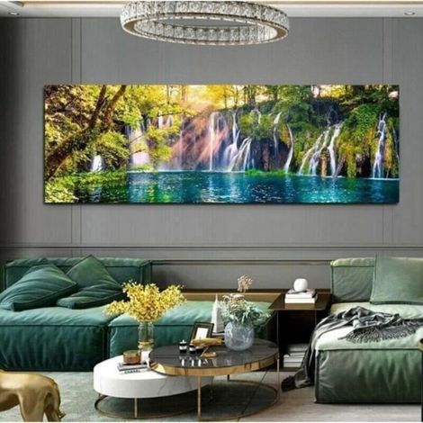 1 Tableau Paysage de Cascade, Toile intissée, Couleurs brillantes, Résistant à la lumière, Pour chambre (1/4)