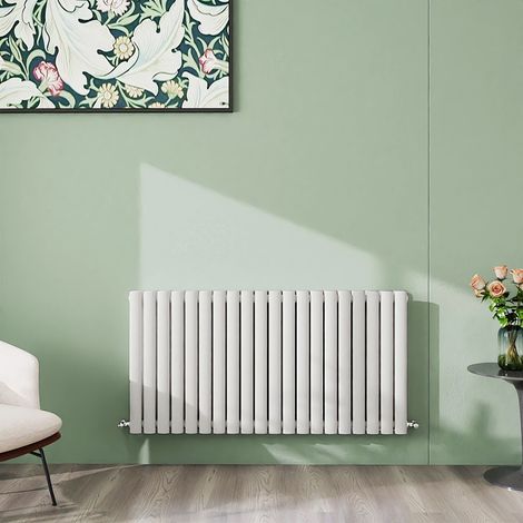 AICA 600x1180mm White Horizontal Designer Radiator Double Oval Column Heating UK (1/5)