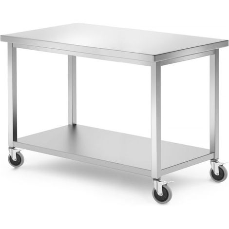 Table de travail mobile, avec étagère - vissée - 60x120xH85 cm - Hendi