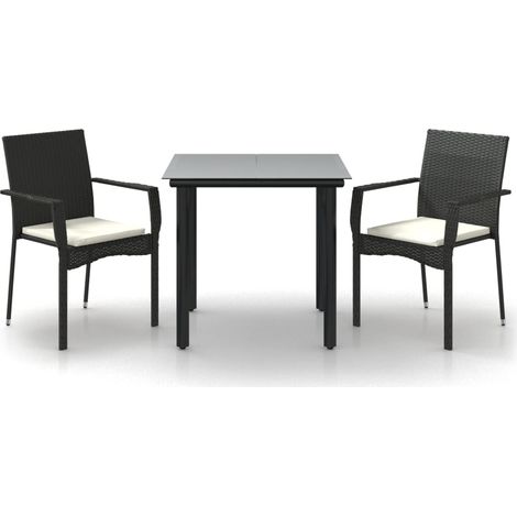 Maison Exclusive - 3-tlg. Garten-Essgruppe mit Kissen Schwarz Pol