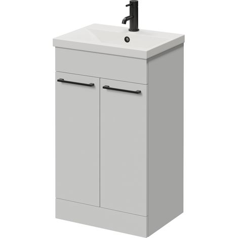 Napoli 390 Gloss Grey Pearl 500mm 2 Door Vanity Unit with Glide Basin - 500mm - Matt Black 160mm Handle