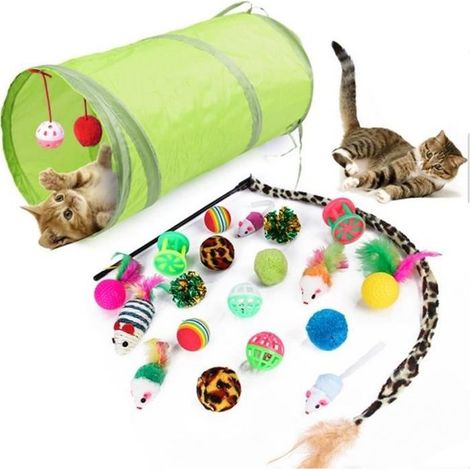 Kit de 21 jouets pour animaux de compagnie avec tunnel pliable et balles pour chat et chien (1/3)