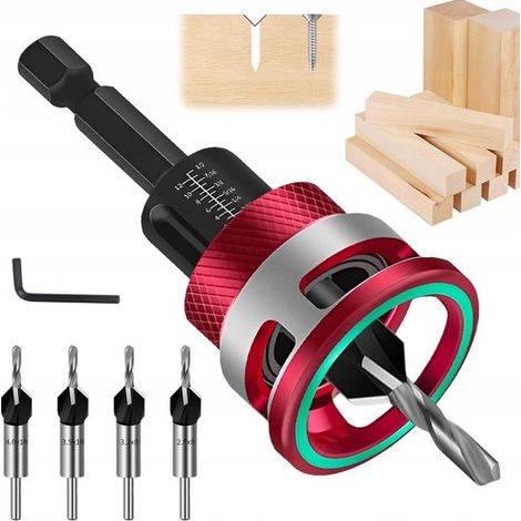 Set di 6 punte svasate di precisione per legno, in acciaio rapido nero HSS M2 2.8/3.2/3.5/4.0 mm con fermo di profondità (1/5)