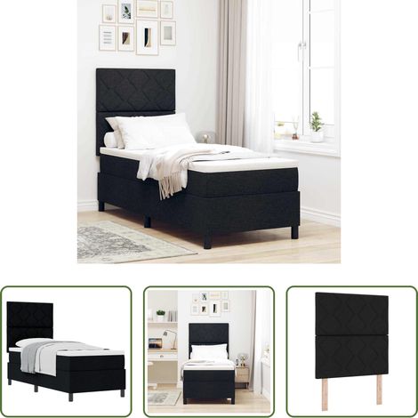Matelas ferme-moyen - Lit à ressorts avec matelas Noir 80 x 200 cm tissu (1/5)
