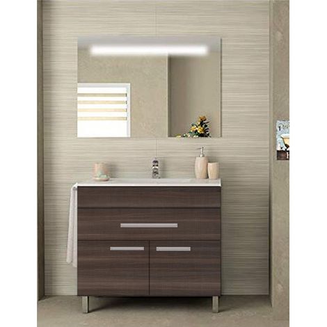 Set da bagno Bahia 2 ante e un cassetto - 7 colori diversi - 15 misure - Include mobili, lavabo e specchio - Frassino Tea 100x45Cm (1/3)