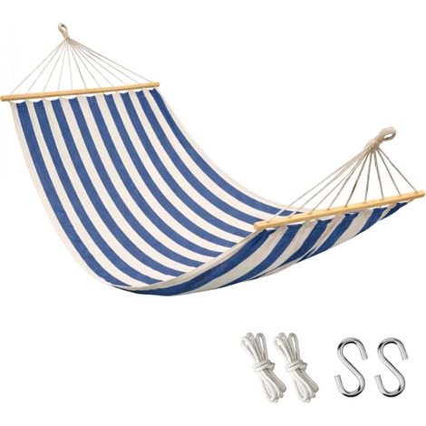 Toile de hamac 2 personnes 150 x 270 cm avec système d'attache - Blanc cassé, bleu - Linxor