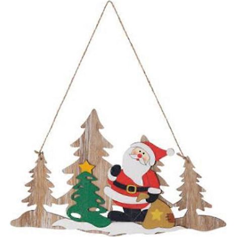 Décoration de Noël en bois à suspendre, motif cerf, pendentif festif, ornement pour sapin de Noël (Père Noël)-2615CM