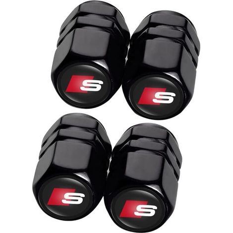 Lot de 4 bouchons de valve en métal pour voiture – Compatible Audi S Line S1 S2 S3 S4 S5 S6 S7 S8 SQ2 SQ5 SQ7 SQ8 – Accessoire noir (1/4)