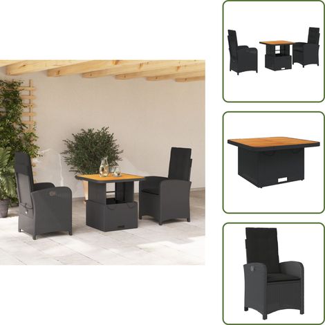 Cojines para sillas - vidaXL Set comedor de jardín 3 pzas con cojines ratán sintético negro - Muebles de exterior