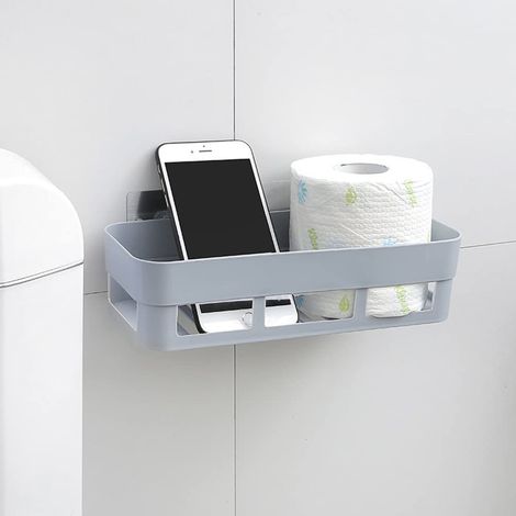 Panier de Bain Rangement Murale Autocollant Organizer Déco Maison - Plastique 26x10x6cm Gray (1/3)