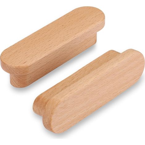6 Pièces Poignee de Meuble en Bois, Poignée Armoire Bois,Espacement des Trous 64mm, poignées de tiroir,pour Meubles de Cuisine