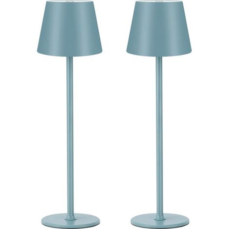 Set de 2 lampes de table LED à intensité variable, sans fil, rechargeables, couleurs chaudes 3000 K, pour intérieur et extérieur, avec USB - C, fer, étanche ip54, bleu