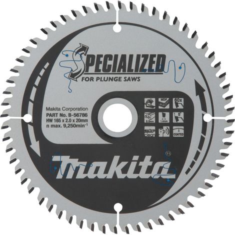 Lame pour scie circulaire alliage T.C.T spécialisé MDF 165 x 20 mm 60 dents MAKITA B-56786 (1/5)