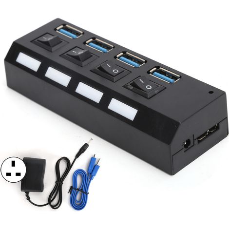 Hub USB 3.0 4 ports avec interrupteurs individuels, multiprise de données pour clavier, alimentation large tension 100-240V prise UK (1/5)