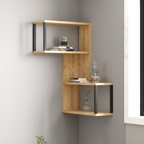 Estantería Ovada, 4 Estantes, Estructura Negra, Madera de Roble, 84x20x52h cm Marrón Roble (1/3)
