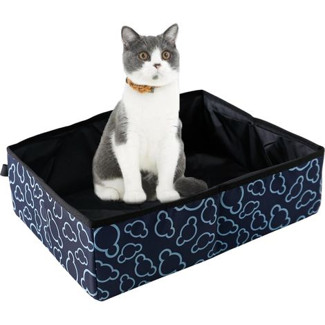 Foldable Portable Waterproof Cat Travel Litter Tray Clean for Cat, Rabbit Home and Outdoor Camping, L(Dark Blue) (1/5)