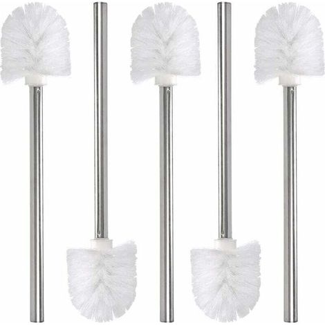 5-teiliges Ersatz-WC-/Badezimmerbürstenset, Reinigungsbürstenkopf, Edelstahlgriff und Kunststoffkopf, weiß, 37,5 cm