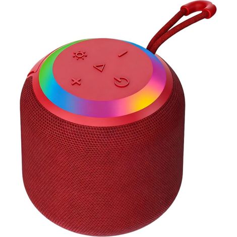 Enceinte Bluetooth d'extérieur avec revêtement en tissu de haute qualité, lumière LED, 5W, autonomie de la batterie de 3 à 4 heures - rouge.