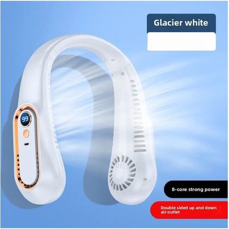 Ventilateur de cou rechargeable sans fil, 5 vitesses, blanc (1/2)