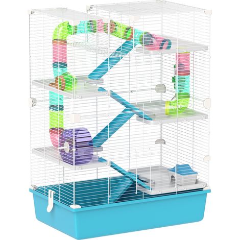 Jaula para hámster de 6 niveles con tubos y accesorios 58 x 36 x 81 cm azul claro MODENUIT (1/5)