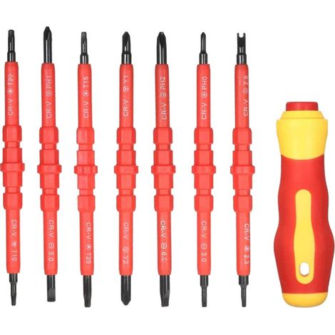 Jeu de Tournevis, Tournevis Électricien, Isolés Tournevis, Screwdriver Insulated Avec Poignée, Tournevis Isolant Magnétique Interchangeable, Kit d'Outils de Réparation (1/3)