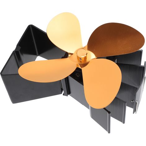 Ventilateur de cheminée à 4 pales verticales trapézoïdales thermoélectriques pour poêles à bois, couleur or (1/5)