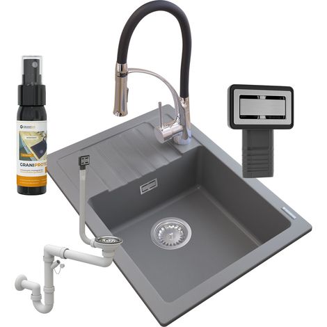 ÉVIER ARGOS GRIS GRANIT + MITIGEUR NEXO + SIPHON (1/5)