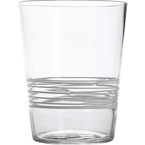 Filante Set di 6 Bicchieri Tumbler in Vetro Trasparente con Lavorazione a Rigature e Fili di Vetro Bianco Applicati a Mano - Qualità Artigianale