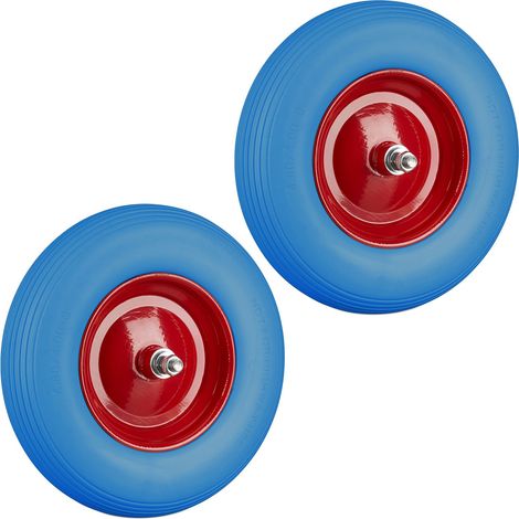 Roue de brouette caoutchouc, lot de 2, roue de rechange avec axe, 4.80 4.00-8, caoutchouc PU essieu 100 kg, bleu rouge
