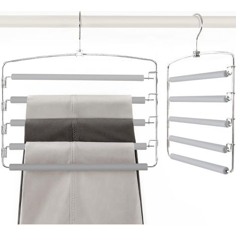 2 cintres à pantalons 5 niveaux en acier inoxydable, gain de place de 80 % dans votre armoire, pour suspendre foulards, serviettes, cravates et ceintures (1/5)