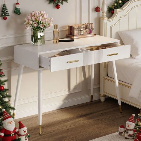 POCKETPOP Toeletta senza specchio, tavolo da trucco, con 2 cassetti, gambe in metallo, 100 x 40 x 76 cm, Bianco
