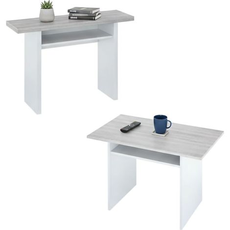 Tavolo allungabile Arila, Ripiano estensibile con apertura a libro, Tavolo consolle ausiliare pieghevole, 120x35h77 cm, Bianco e Cemento