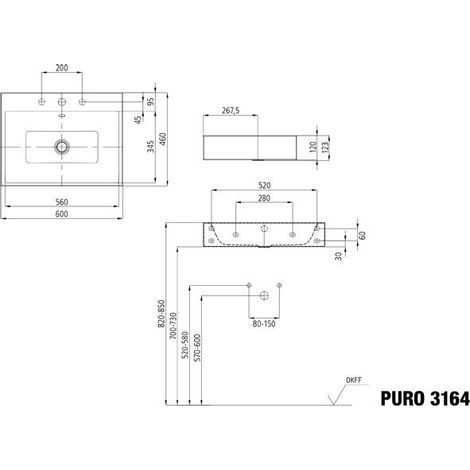KALDEWEI 901407253001 lavabo mural PURO Mod.3164, 600 x