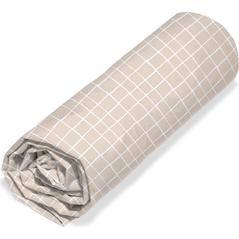 Drap housse sherpa 90x190 cm en microfibre FOREST à carreaux beige (1/5)