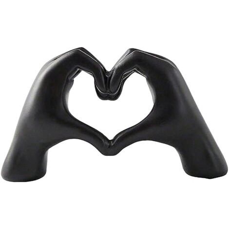 Figurine de main en forme de cœur, sculpture en résine, ornement de décoration pour la maison, le bureau, un mariage ou une fête (noir) (1/5)