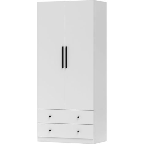 Armoire suspendue 2 portes porte-linge 2 tiroirs MDF blanc