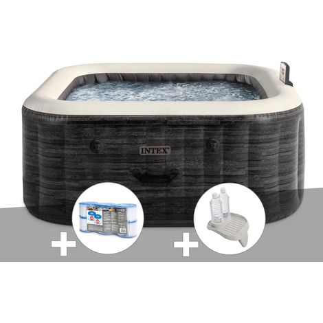 Kit spa gonflable Intex PureSpa Ardoise carré Bulles 4 places + 6 filtres + Porte-verre