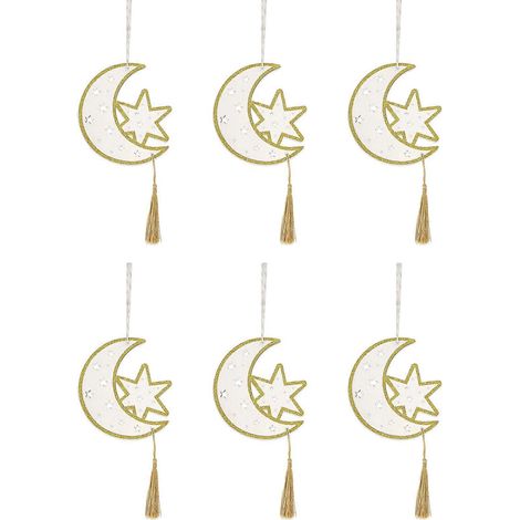 6-teiliges Ramadan-Hängedekor-Set aus Holz, handgefertigt mit Sternen und Mondquasten, ideal für die Eid Mubarak-Feier. (1/5)