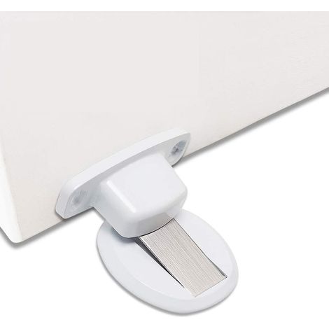 JSSEVN - Strong magnetic metal door stop, heavy-duty door stop with 3M self-adhesive floor-mounted concealing screws, 2 pieces, white (1/5)