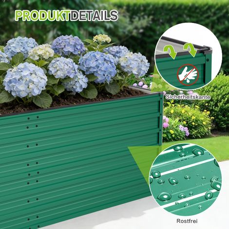 Jardinière surélevée en métal 190 x 90 x 64 cm, grand bac à fleurs avec fond ouvert pour un drainage optimal, kit robuste, résistant aux intempéries et à la rouille, idéal pour les légumes, les fleurs (1/5)