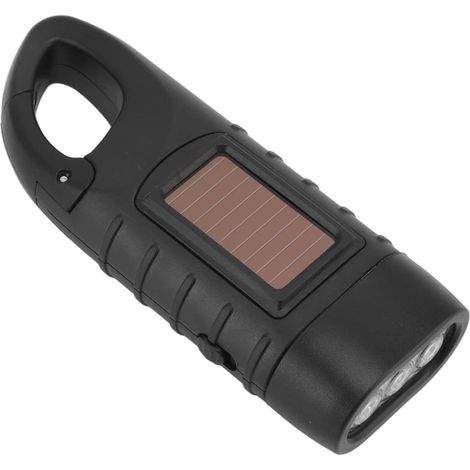 Handkurbel-Taschenlampen (4er-Pack), solarbetriebene, wiederaufladbare LED-Laternen mit Ringlicht, ideal für Outdoor-Sport, Camping und Wandern – Schwarz