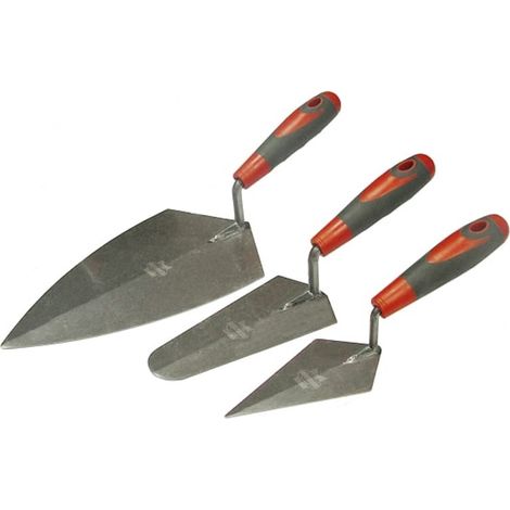 Faithfull 3 Piece Trowel Set Soft Grip Handle Brickies Trowels FAISGTSET3
