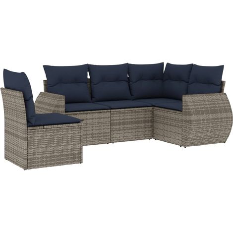 Maison Exclusive - 5-teiliges Gartensofa-Set mit Kissen, grau, Po (1/5)