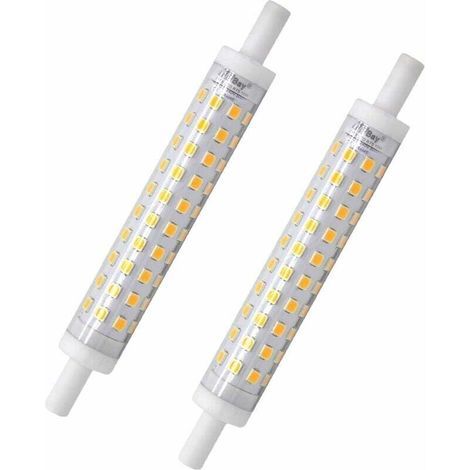 Confezione da 2 lampadine LED R7s – 118 mm – Bianco caldo – 3000 K – Attacco J118 – 10 W – Sostituisce una lampadina alogena da 80 W – Senza sfarfallio – 230 V CA – 800 lm – 360° [Classe energetica A+ (1/4)