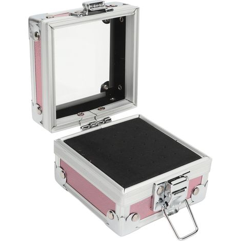Boîte de rangement pour nail art à 25 compartiments, présentoir pour embouts de polissage, organiseur de bureau anti-poussière, rose (1/5)
