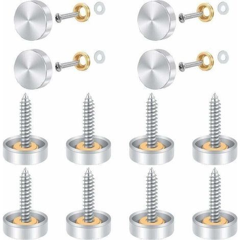 Cache Vis en Acier Inox，12 Pcs Vis à Miroir, Cache Vis en Acier Inox 16mm en Acier Inoxydable Miroir Décoratif Vis Couvercle Cap Clous avec Rondelles pour Tables à Miroir Plaques de Bain Armoi (1/4)