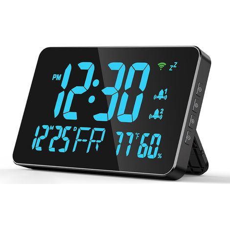 aqxreight Calendrier de l'horloge de Bureau WiFi Hygromètre Intelligent avec Support d'affichage LED Numérique pour Les étalonnages Automatique/luminosité Réglable/à Distance et Alerte de Température (1/5)