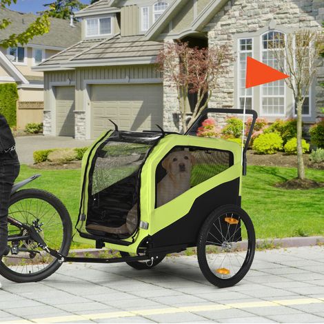 Remorque vélo pour chien 2 en 1 avec poussette, max. 30 kg, tissu Oxford, vert OKMYHOME (1/5)